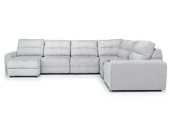 Mor Furniture Sectionals|Bryce 7 Piece Power Sliding Sectional W/ Storage Chaise & Armless Slider In Savannah Coin, Left Facing
