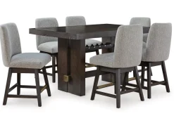 Mor Furniture Seating For 6|Counter Height Dining Sets|Burkhaus Counter Height Dining Table & 6 Stools In Beige/Dark Brown