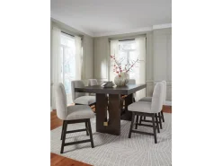 Mor Furniture Seating For 6|Counter Height Dining Sets|Burkhaus Counter Height Dining Table & 6 Stools In Beige/Dark Brown