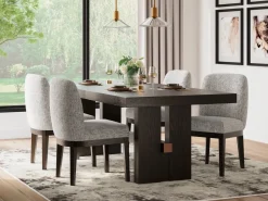 Mor Furniture Seating For 4|Dining Room Sets|Burkhaus Extendable Dining Table & 4 Chairs In Biege/Dark Brown