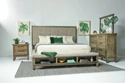 Mor Furniture Bedroom Sets|Cagney Upholstered Panel Bed W/ Storage, Dresser, Mirror & Nightstand In Gray, Queen