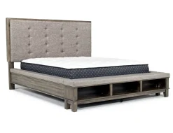 Mor Furniture Bedroom Sets|Cagney Upholstered Panel Bed W/ Storage, Dresser, Mirror & Nightstand In Gray, Queen