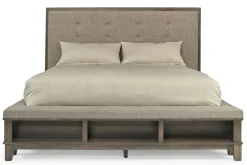 Mor Furniture Bedroom Sets|Cagney Upholstered Panel Bed W/ Storage, Dresser, Mirror & Nightstand In Gray, Queen