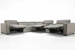 Mor Furniture Sectionals|Cam 6 Piece 2 Power Theater Sectional W/ 2 Power Armless Recliner & Immersive Sound In Ajax Smoke Leather