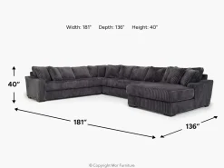 Mor Furniture Sectionals|Casper 4 Piece Xl Sofa Chaise Sectional In Pony Slate, Left Facing