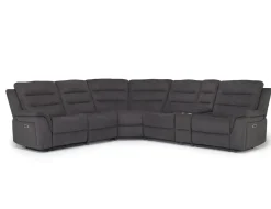 Mor Furniture Reclining Sectionals|Sectionals|Chanell 6 Piece 2 Power Sectional W/ 2 Power Armless Recliner In New Nappa Gray