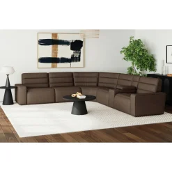 Mor Furniture Sectionals|Chelsey 6 Piece Power Sectional W/ Power Armless Recliner In Bozeman Saddle