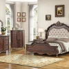 Mor Furniture Bedroom Sets|Constantine Upholstered Bed, Dresser, Mirror & Nightstand In Cherry, Queen