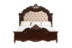 Mor Furniture Bedroom Sets|Constantine Upholstered Bed, Dresser, Mirror & Nightstand In Cherry, Queen