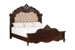 Mor Furniture Bedroom Sets|Constantine Upholstered Bed, Dresser, Mirror & Nightstand In Cherry, Queen
