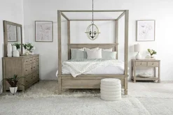 Mor Furniture Bedroom Sets|Country Side Canopy Bed, Dresser, Mirror & 2 Drawer Nightstand In Brown, Queen