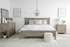 Mor Furniture Bedroom Sets|Country Side Canopy Bed, Dresser, Mirror & 2 Drawer Nightstand In Brown, Queen