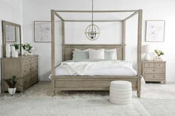 Mor Furniture Bedroom Sets|Country Side Canopy Bed, Dresser, Mirror & 2 Drawer Nightstand In Brown, Queen