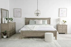 Mor Furniture Bedroom Sets|Country Side Canopy Bed, Dresser, Mirror & 2 Drawer Nightstand In Brown, Queen