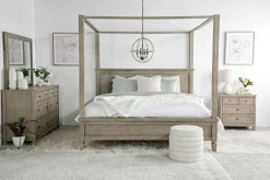 Mor Furniture Beds|Country Side Canopy Bed In Brown, Queen