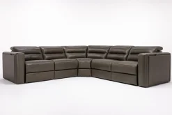 Mor Furniture Reclining Sectionals|Reclining Sofas|Cove 5 Piece 2 Power Sectional In Gray Leather