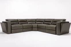 Mor Furniture Reclining Sectionals|Reclining Sofas|Cove 5 Piece 2 Power Sectional In Gray Leather