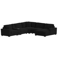 Mor Furniture Modular Sofas|Sectionals|Cuddle Cloud 6 Piece Chaise Sectional In Black, Left Facing