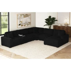 Mor Furniture Modular Sofas|Sectionals|Cuddle Cloud 6 Piece Chaise Sectional In Black, Left Facing