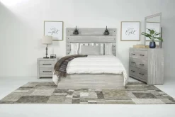 Mor Furniture Beds|Dallas Panel Bed W/ Lights In White Wash, Twin
