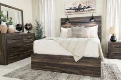 Mor Furniture Bedroom Sets|Dallas Panel Bed W/ Lights, Dresser, Mirror & Nightstand In White Wash, Twin