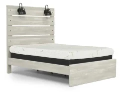 Mor Furniture Bedroom Sets|Dallas Panel Bed W/ Lights, Dresser, Mirror & Nightstand In White Wash, Twin