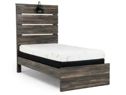 Mor Furniture Bedroom Sets|Dallas Panel Bed W/ Lights, Dresser, Mirror & Nightstand In White Wash, Twin