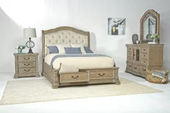 Mor Furniture Bedroom Sets|Durango Sleigh Bed, Dresser, Mirror & 3 Drawer Nightstand In Fawn, Queen