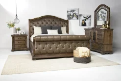 Mor Furniture Bedroom Sets|Durango Sleigh Bed, Dresser, Mirror & 3 Drawer Nightstand In Fawn, Queen