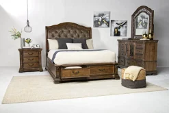 Mor Furniture Bedroom Sets|Durango Sleigh Bed W/ Storage, Dresser, Mirror & 3 Drawer Nightstand In Fawn, Queen