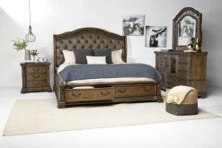 Mor Furniture Bedroom Sets|Durango Sleigh Bed W/ Storage, Dresser, Mirror & 3 Drawer Nightstand In Fawn, Queen