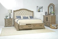 Mor Furniture Storage Beds|Beds|Durango Upholstered Sleigh Bed W/ Storage In Fawn, Queen