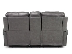 Mor Furniture Reclining Loveseats|Immersive Sound Sofas|Echo 3 Power Console Loveseat In Rainier Walnut Leather