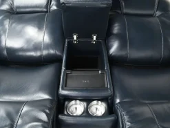 Mor Furniture Reclining Loveseats|Immersive Sound Sofas|Echo 3 Power Console Loveseat In Rainier Walnut Leather