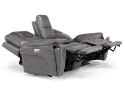 Mor Furniture Reclining Loveseats|Immersive Sound Sofas|Echo 3 Power Console Loveseat In Rainier Walnut Leather