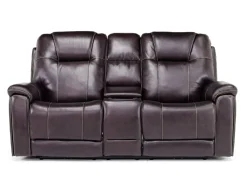 Mor Furniture Reclining Loveseats|Immersive Sound Sofas|Echo 3 Power Console Loveseat In Rainier Walnut Leather