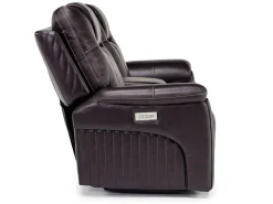 Mor Furniture Reclining Loveseats|Immersive Sound Sofas|Echo 3 Power Console Loveseat In Rainier Walnut Leather