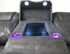 Mor Furniture Immersive Sound Sofas|Sofas|Echo 3 Power Theater Sofa W/ Immersive Sound In Rainier Walnut Leather