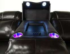 Mor Furniture Immersive Sound Sofas|Sofas|Echo 3 Power Theater Sofa W/ Immersive Sound In Rainier Walnut Leather