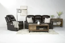 Mor Furniture Immersive Sound Sofas|Sofas|Echo 3 Power Theater Sofa W/ Immersive Sound In Rainier Walnut Leather