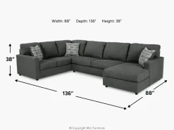 Mor Furniture Sectionals|Edenfield Tux Loveseat Chaise Sectional In Charcoal, Left Facing