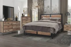 Mor Furniture Bedroom Sets|Elk River Panel Bed, Dresser, Mirror & Nightstand In Rustic Brown, Twin