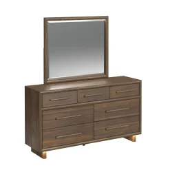 Mor Furniture Bedroom Sets|Elm Upholstered Bed W/ Lights, Dresser, Mirror & Nightstand In Brown, Queen