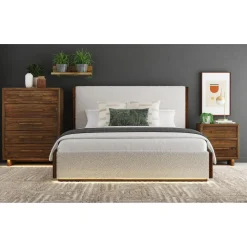 Mor Furniture Upholstered Beds|Beds|Elm Upholstered Bed W/ Lights In Brown, Queen