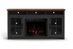 Mor Furniture Fireplace Tv Stands|Fireplaces|Eloise Fireplace Console In Black & Whiskey, 96 Inch