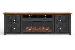 Mor Furniture Fireplace Tv Stands|Fireplaces|Eloise Fireplace Console In Black & Whiskey, 96 Inch