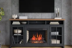 Mor Furniture Fireplace Tv Stands|Fireplaces|Eloise Fireplace Console In Black & Whiskey, 96 Inch