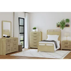 Mor Furniture Bedroom Sets|Emberly Panel Bed, Dresser, Mirror & Nightstand In Black, Twin