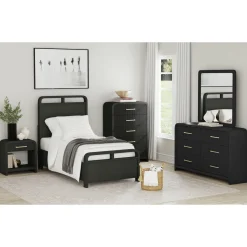 Mor Furniture Bedroom Sets|Emberly Panel Bed, Dresser, Mirror & Nightstand In Black, Twin