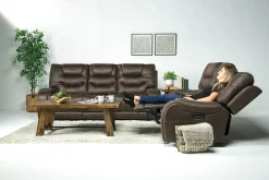 Mor Furniture Reclining Loveseats|Loveseats|Estilo 2 Power Console Loveseat In Canyon Gray